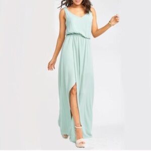 Show Me Your Mumu Kendall Maxi Dress Blue Green Medium Sheer Wedding Bridesmaid